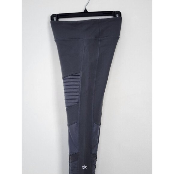 ALO Yoga Gray Moto Leggings Nylon Spandex Mesh Active Running Workout Gym Fit - Picture 10 of 16
